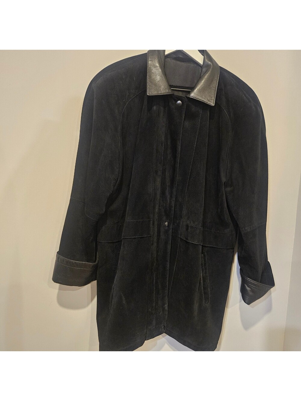 Vintage Selections Black Suede Leather Coat Women's S Oversized Made Canada READ